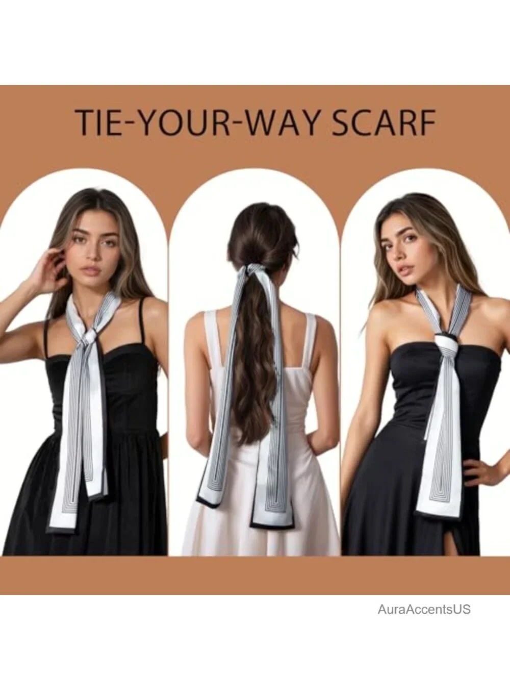 Silk-Like Skinny Scarf for Bag Purse, Hair Scarf Headband for Women